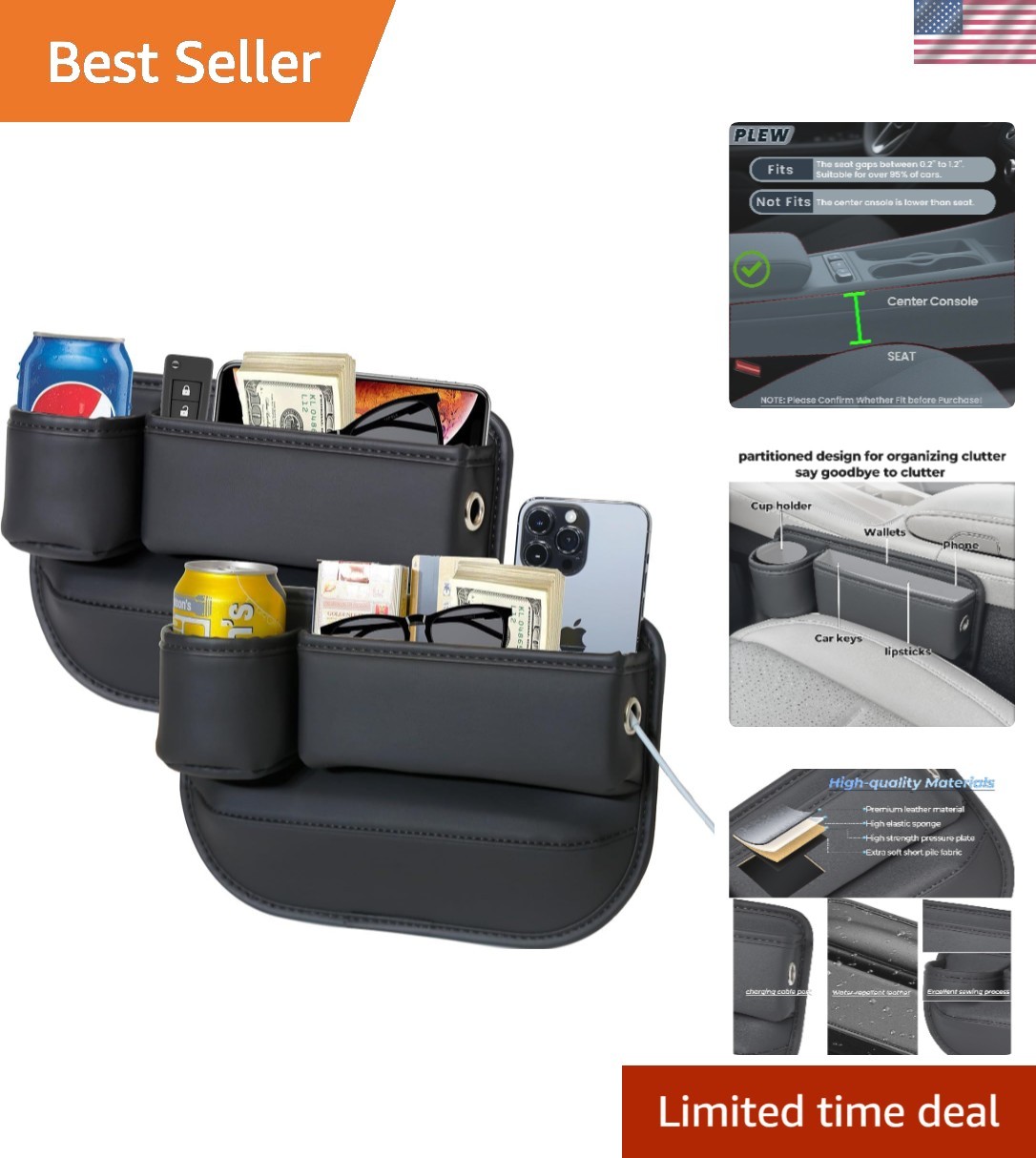 Anti-Drop Car Seat Gap Filler Organizer, Leather Console Organizer, Easy Acc... Anti-Drop Car Seat Gap Filler Organizer, Leather Console Organizer, Easy Acc...