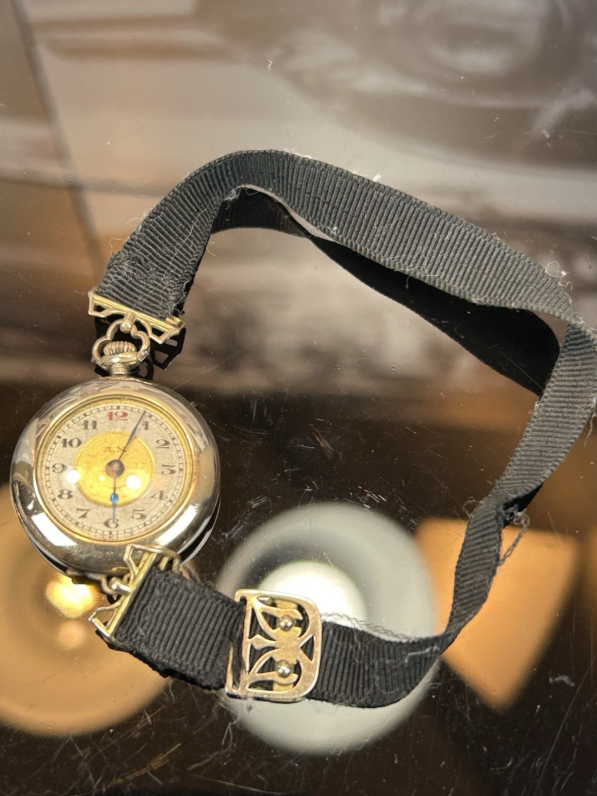 Antique WWI Swiss Trench Watch Red 12 Ruefli 10j  1 Adj Running Gold Filled Case