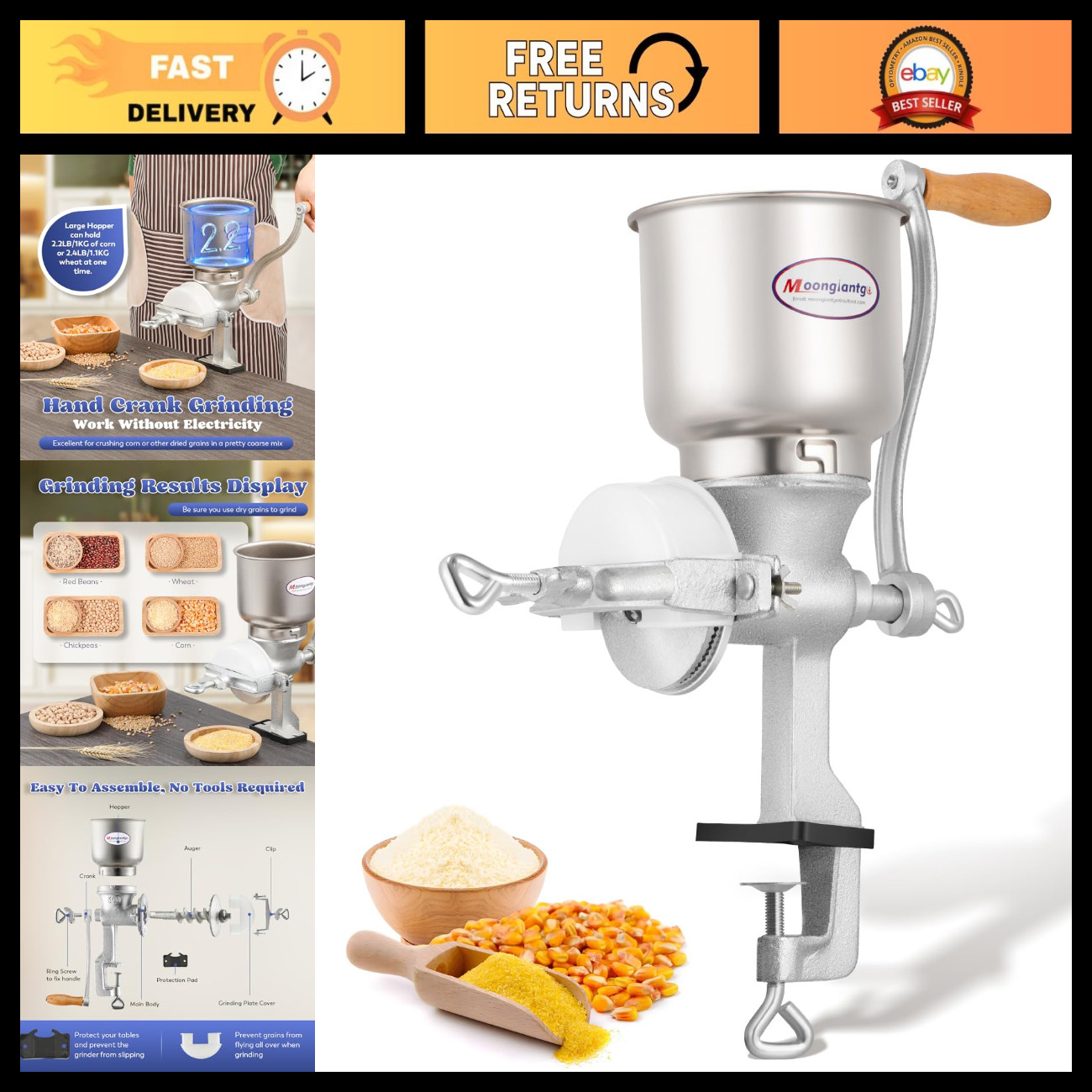 Manual Corn Grinder Mill - Cast Iron Grain Mill with Large Hopper for Coffee, Wh Manual Corn Grinder Mill - Cast Iron Grain Mill with Large Hopper for Coffee, Wh