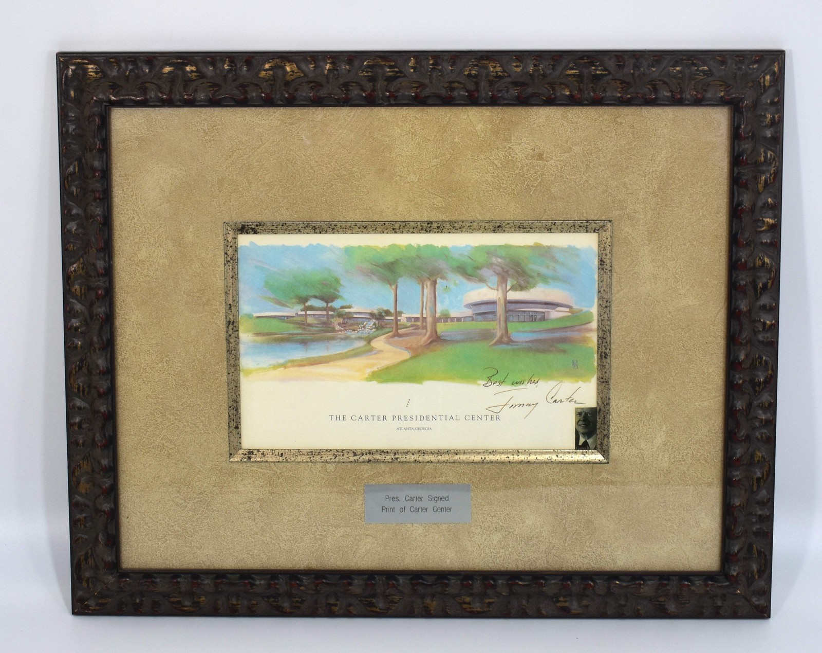 Framed Print of The Carter Presidential Center, Signed by Jimmy Carter, COA