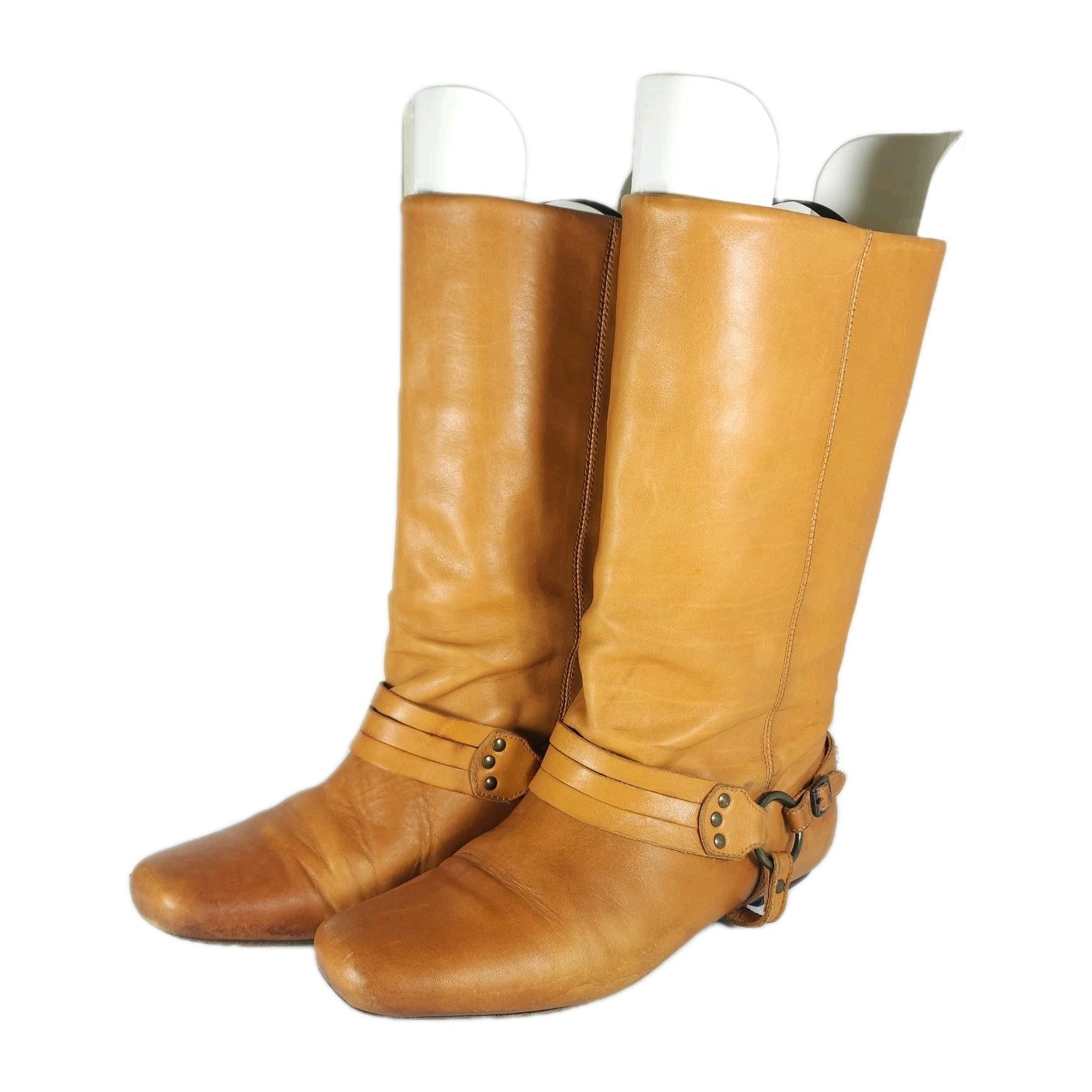 Frye Women\'s VtG US7,5M Soft Leather Tan Brown Pull On Harness Western Boots Frye Women\'s VtG US7,5M Soft Leather Tan Brown Pull On Harness Western Boots
