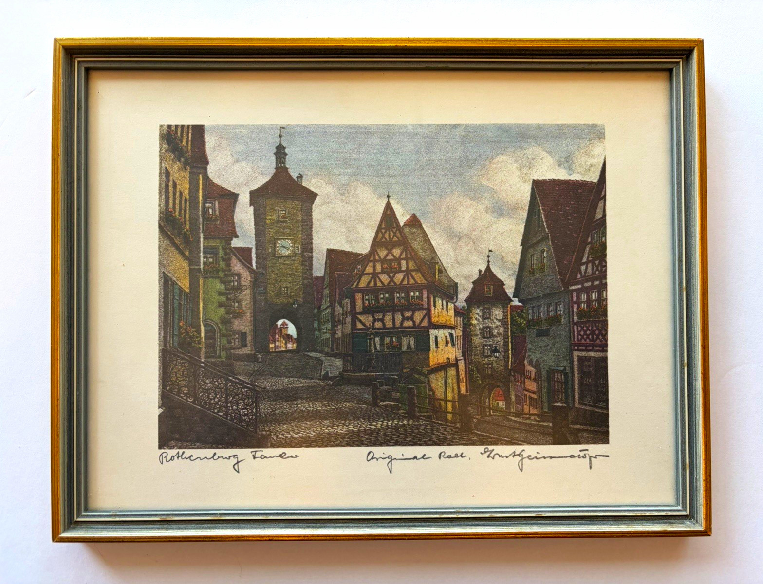 Vintage Ernst Geissendorfer Rothenberg ob der Tauber Plonlein, framed and signed Vintage Ernst Geissendorfer Rothenberg ob der Tauber Plonlein, framed and signed