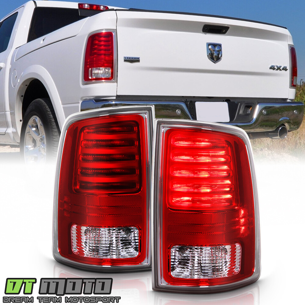 Replacement 2013-2018 Dodge RAM 1500 2500 3500 Chrome/Red LED Tail Lights LH+RH