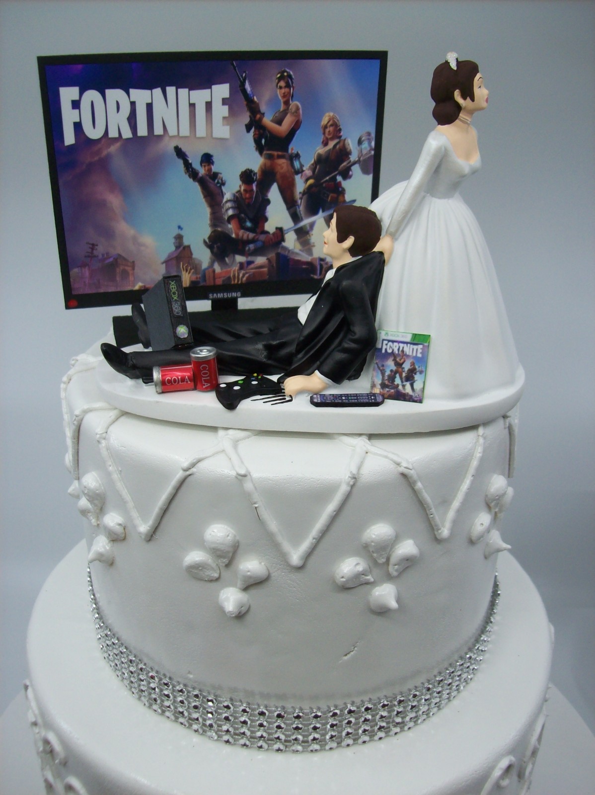 No Gamer Bride and Groom  Funny Wedding cake topper Fort nite or your game