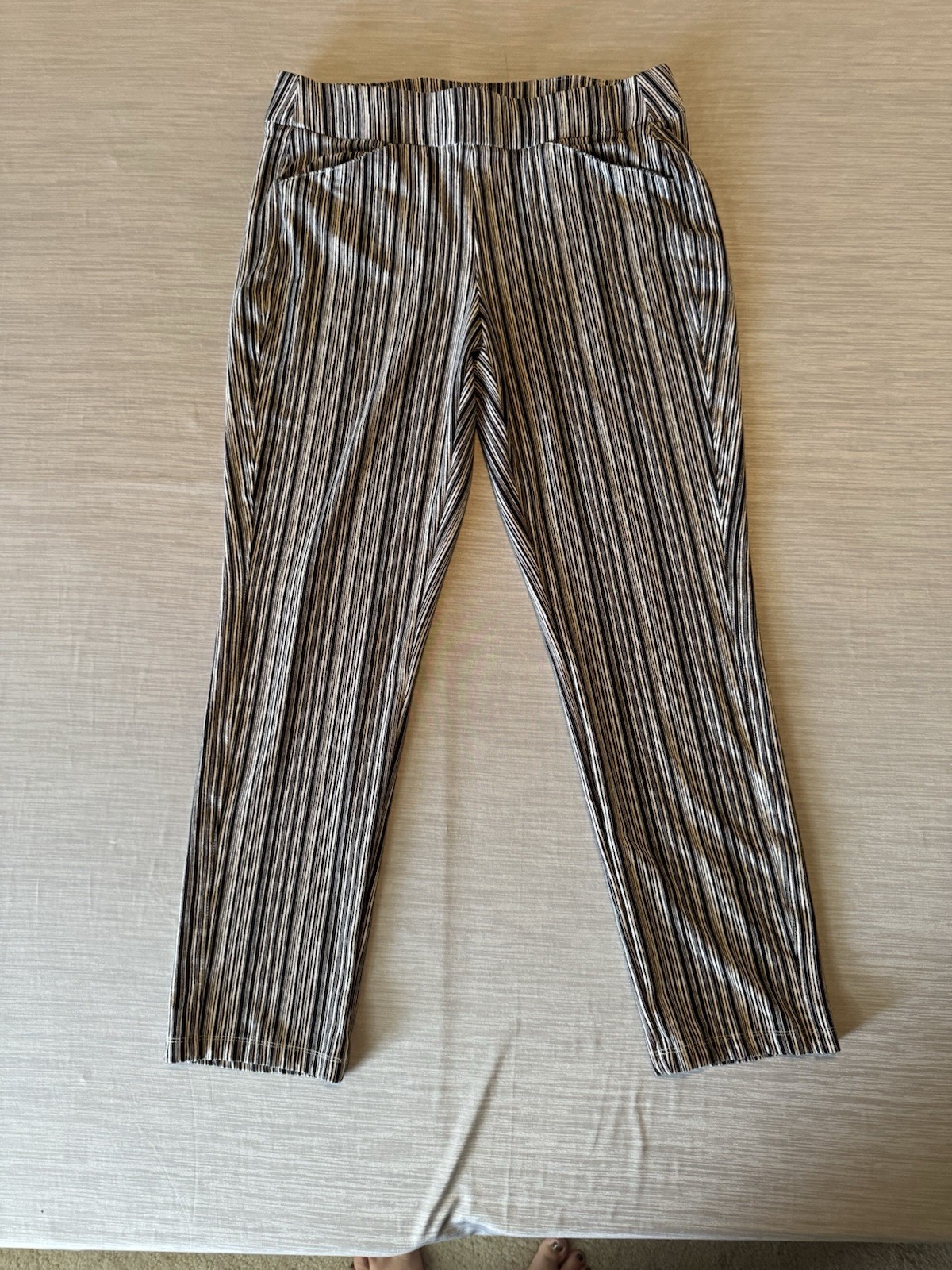 Chico\'s Travelers Size 4R Striped Ankle Pull-On Straight Leg Pants Pockets Chico\'s Travelers Size 4R Striped Ankle Pull-On Straight Leg Pants Pockets