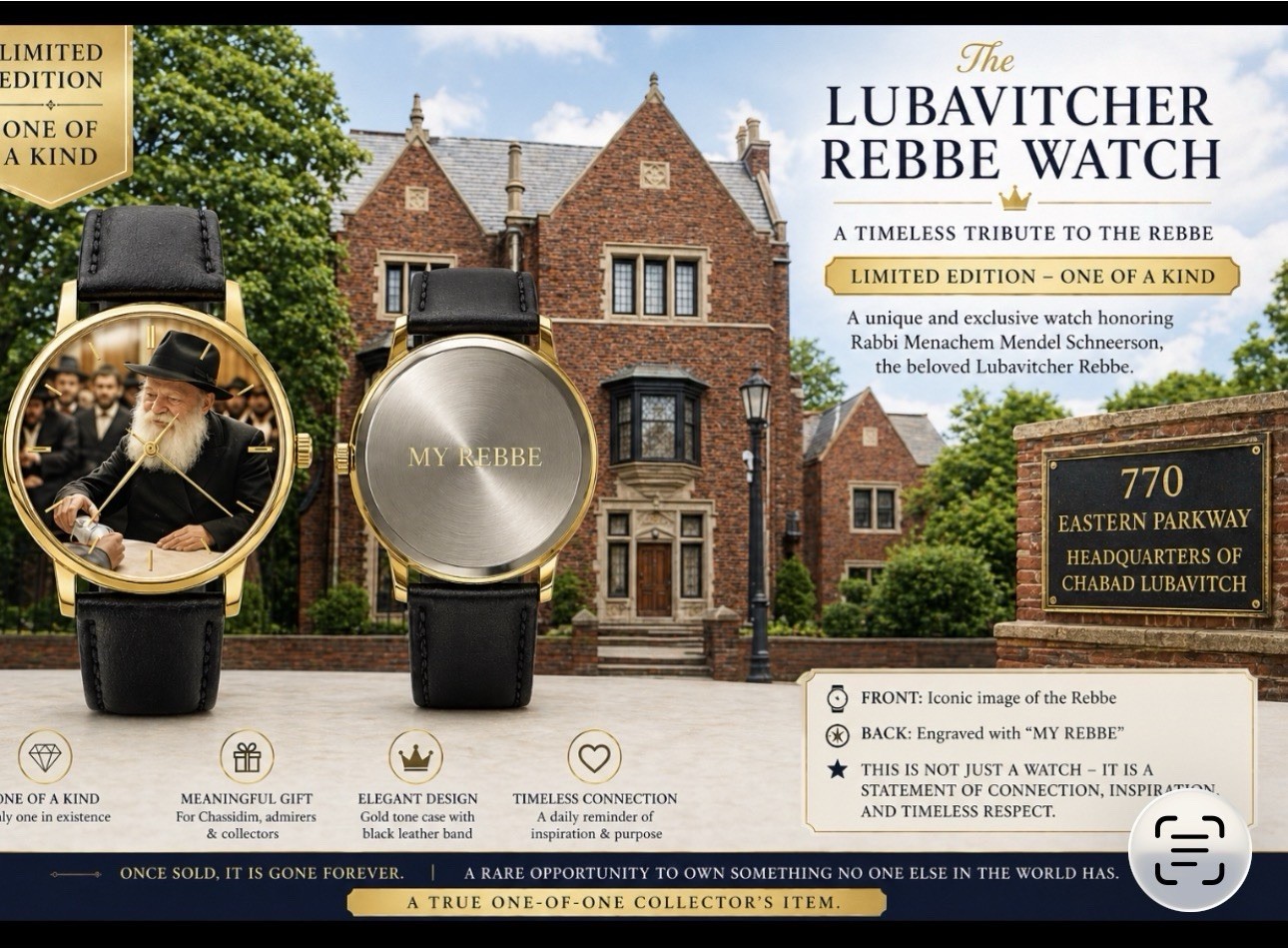 Lubavitcher Rebbe Tribute Watch MY REBBE Gold Tone Black Vinyl Band Judaica Gift