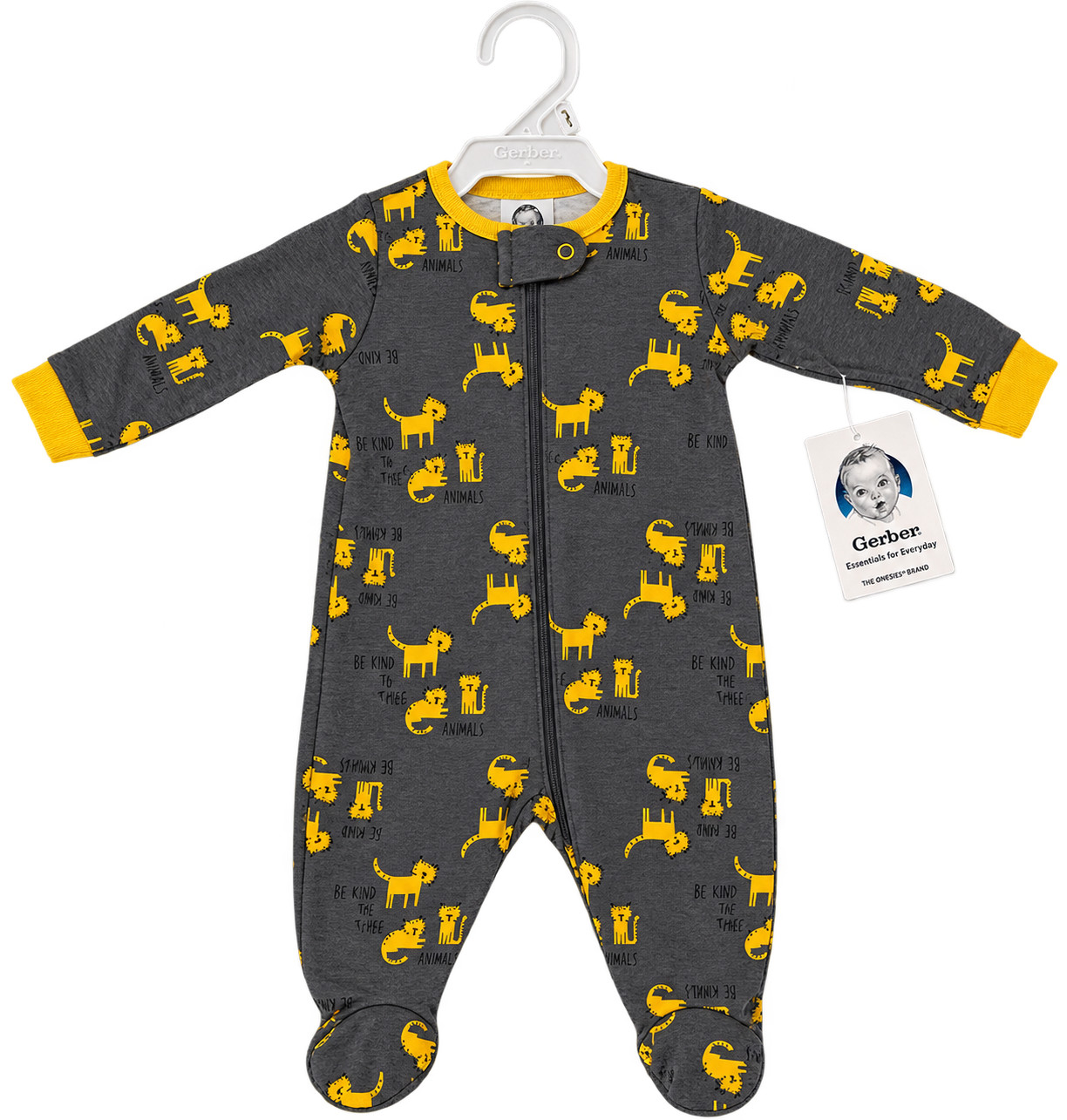Gerber Baby Boys Newborn Footed Onesie Sleeper Zip-Up Animal Print Gray Yellow Gerber Baby Boys Newborn Footed Onesie Sleeper Zip-Up Animal Print Gray Yellow