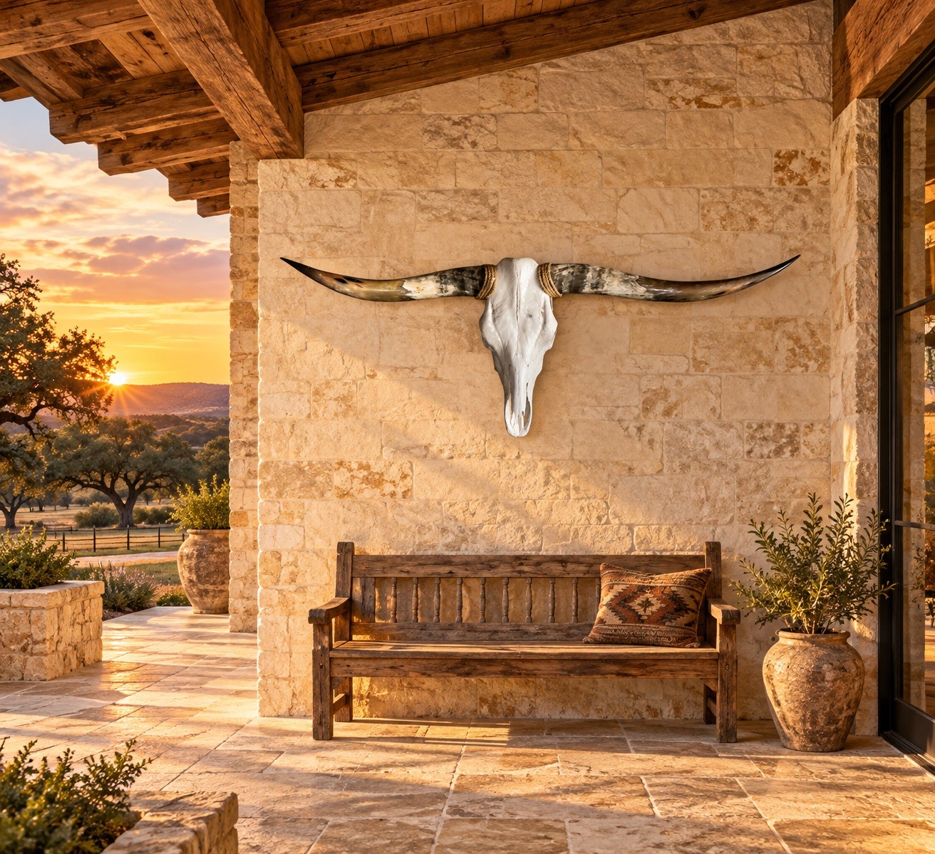 Genuine Longhorn Skull 52” Wide Brown Sweeping Horns Texas Ranch Wall Decor