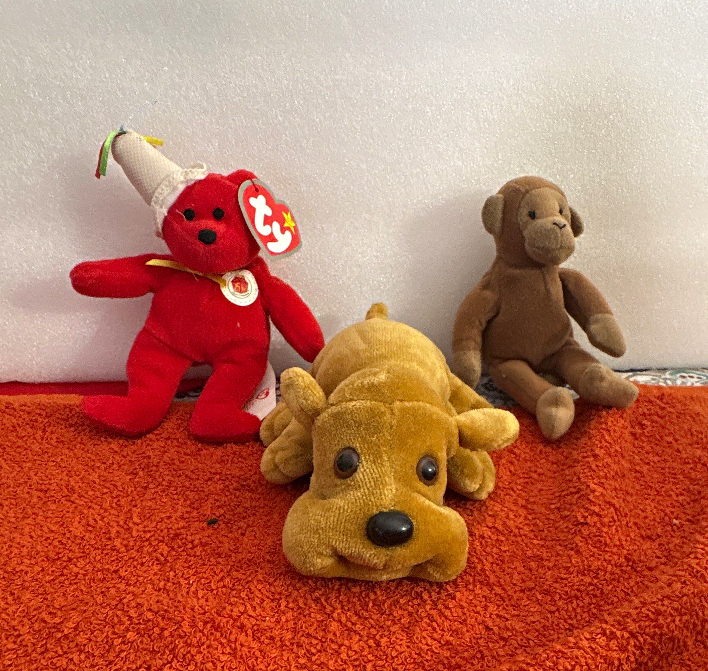 Ty Teenie Beanie Babies Plush Lot of 3 w/ Tags Red Bear Monkey Yellow Dog Ty Teenie Beanie Babies Plush Lot of 3 w/ Tags Red Bear Monkey Yellow Dog