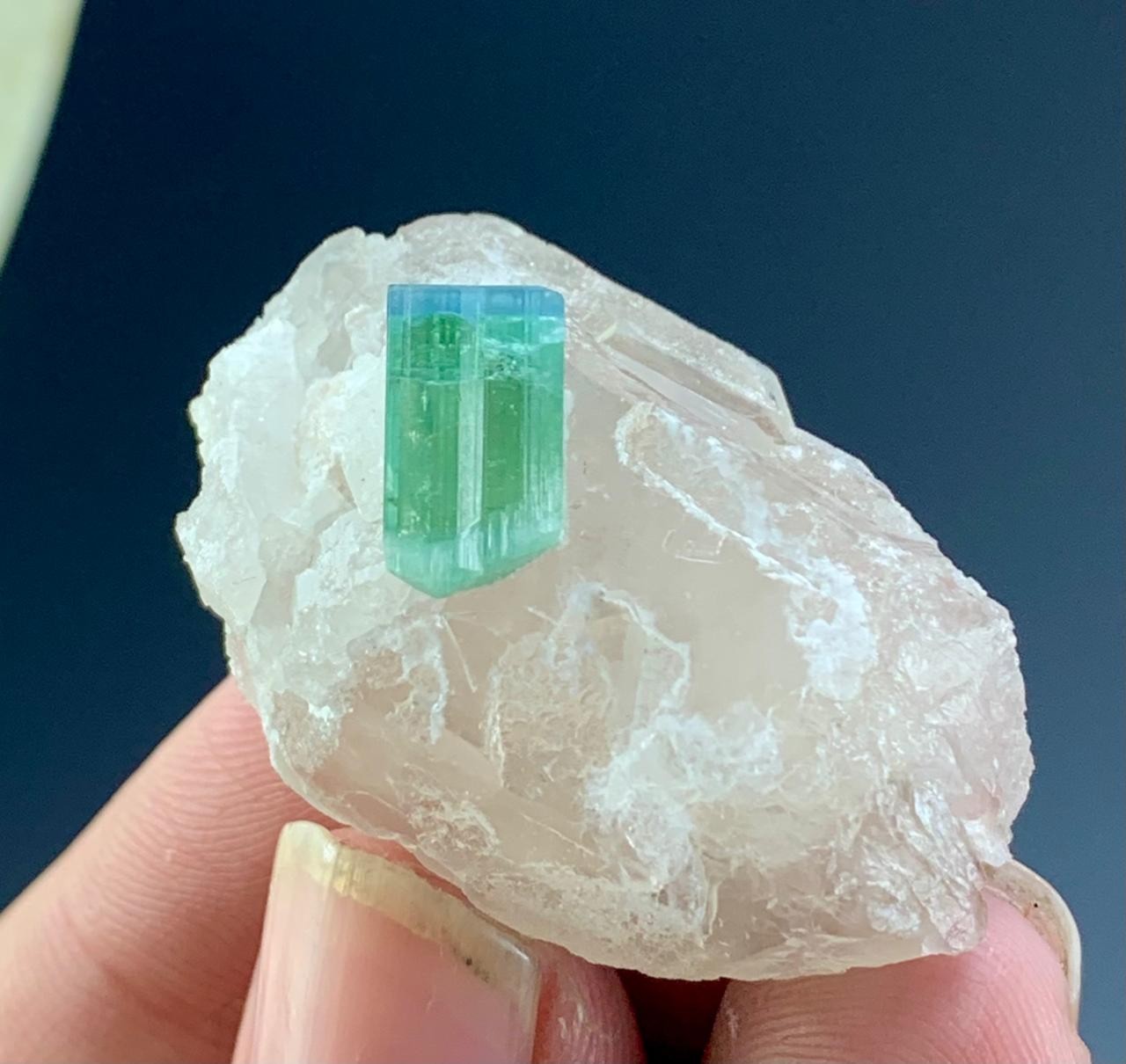 60 Carats Paraiba Tourmaline crystal with quartz from afghanistan 60 Carats Paraiba Tourmaline crystal with quartz from afghanistan