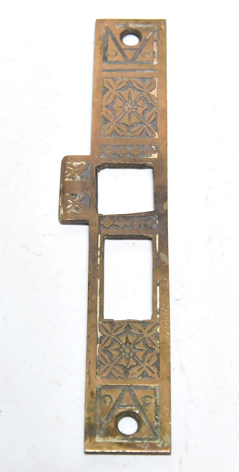 VINTAGE BRASS EASTLAKE STYLE DOUBLE SIDED DOUBLE SIDED STRIKE PLATE
