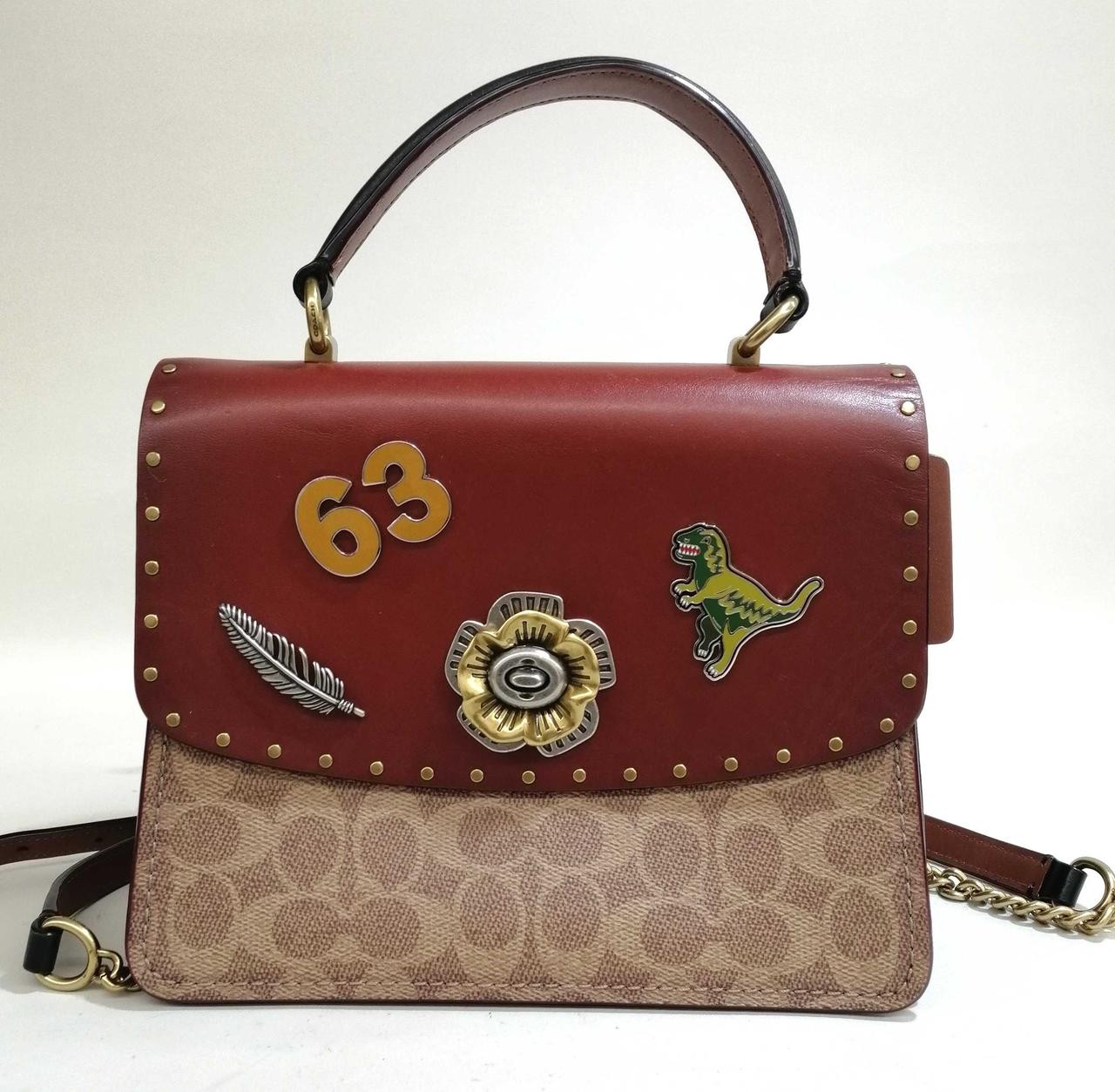 COACH Parker Remade Signature Canvas Top Handle Bag Rivets Rexy Patch Box Japan