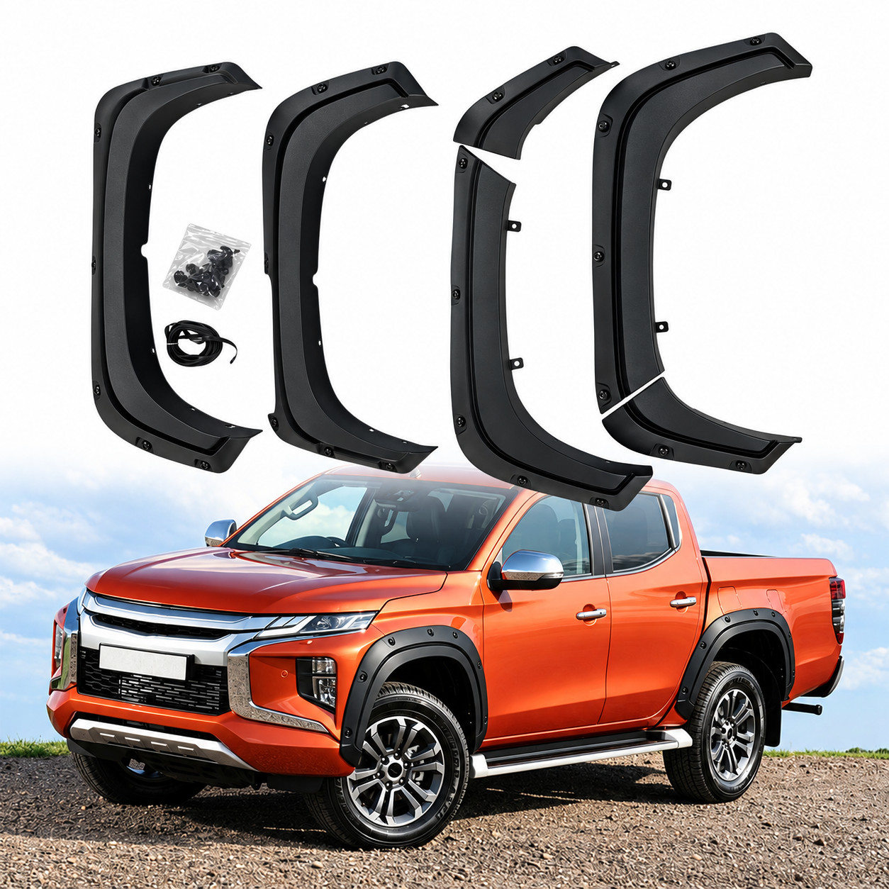 Black Fender Flares Wheel Arch 6PCS for Mitsubishi Triton L200 2024 2025 2026