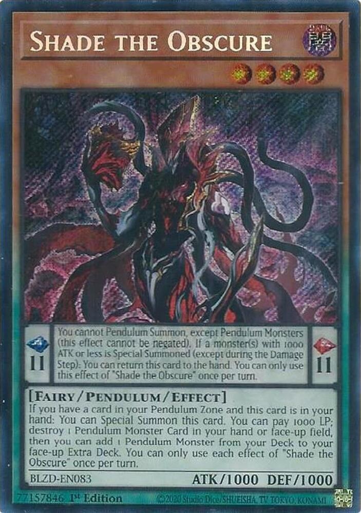 *** SHADE THE OBSCURE *** 1ST EDITION SECRET RARE BLZD-EN083 YUGIOH