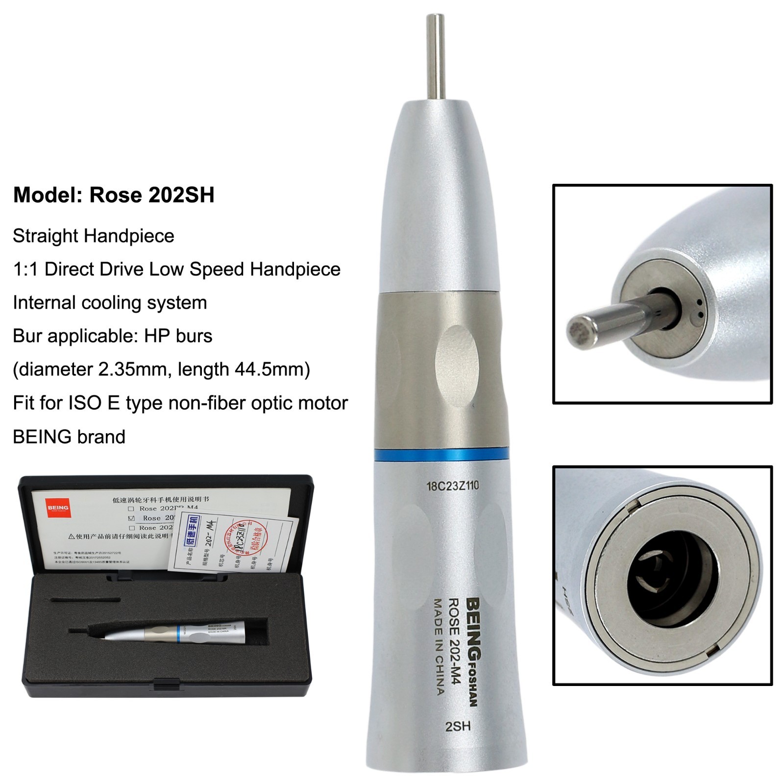 BEING Dental Slow Speed Air Motor Contra Angle Straight Handpiece 4 Hole KAVO BEING Dental Slow Speed Air Motor Contra Angle Straight Handpiece 4 Hole KAVO