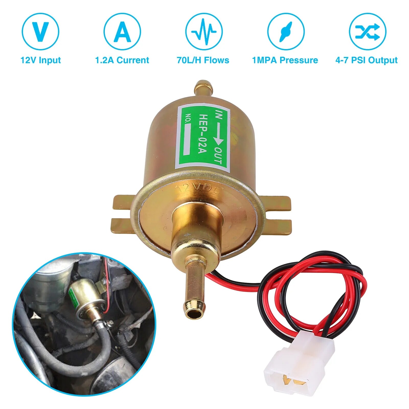 Inline Low 12V HEP-02A Pressure Electric Fuel Pump Universal 4-7 PSI Gas Diesel Inline Low 12V HEP-02A Pressure Electric Fuel Pump Universal 4-7 PSI Gas Diesel