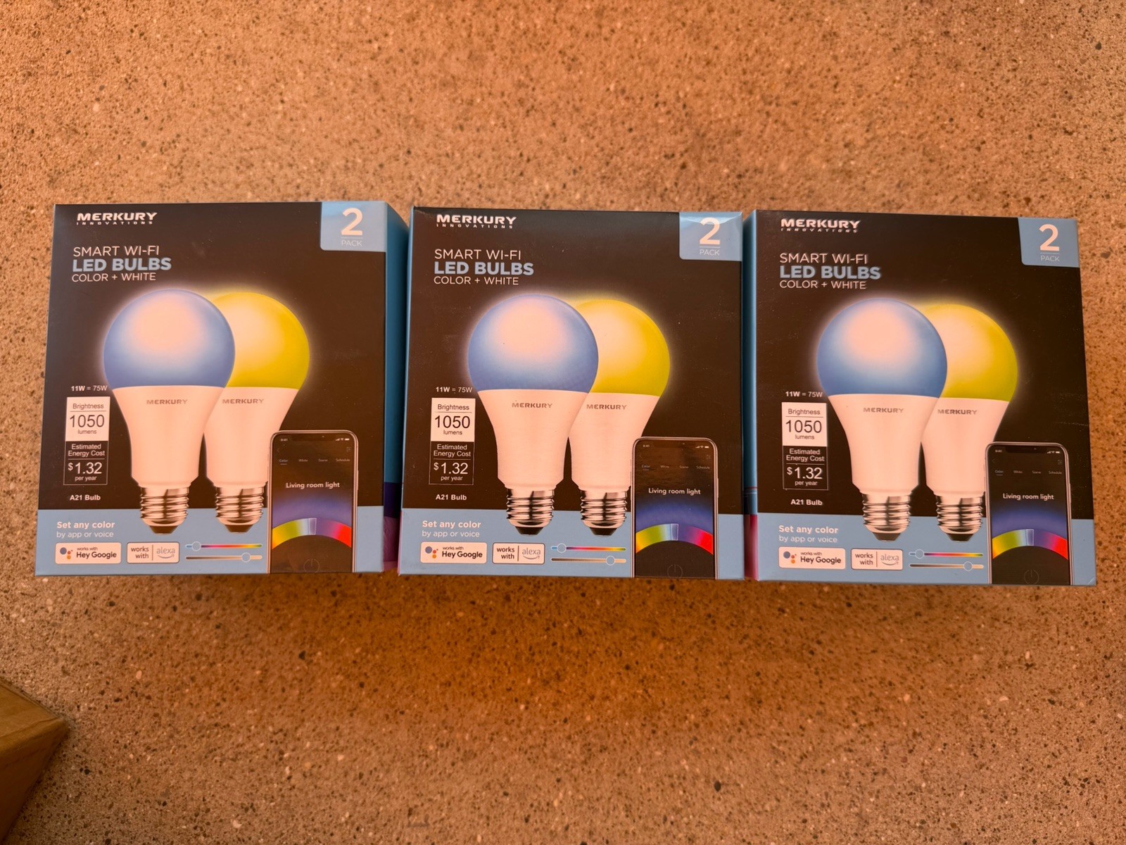 BRAND NEW Merkury Innovations Smart Wi-Fi LED Color + White A21 Bulbs 2-Pack X 3 BRAND NEW Merkury Innovations Smart Wi-Fi LED Color + White A21 Bulbs 2-Pack X 3