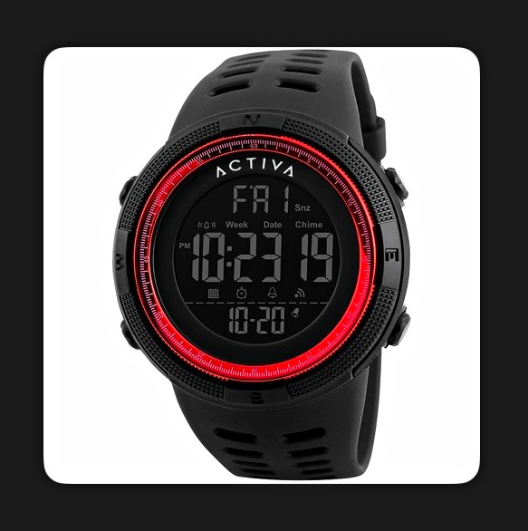 Activa Summit Men’s Digital Quartz Watch 50mm Black/Red Bezel Alarm Date WR 50m Activa Summit Men’s Digital Quartz Watch 50mm Black/Red Bezel Alarm Date WR 50m