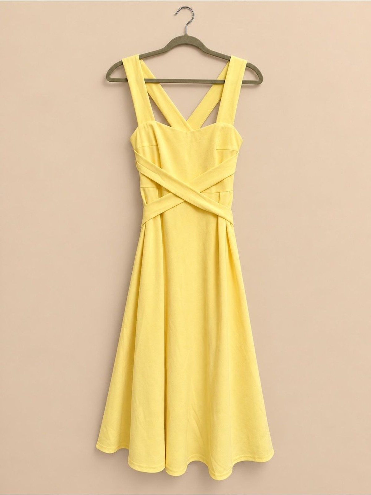 Cider Butter Yellow Criss Cross Tie Waist Fit & Flare Midi Dress Size 8 (L) NWT