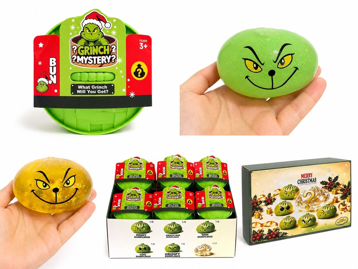 Grinch Mystery Dumpling Squishy Stress ASSORTE. Glows in the Dark Grinch Mystery Dumpling Squishy Stress ASSORTE. Glows in the Dark
