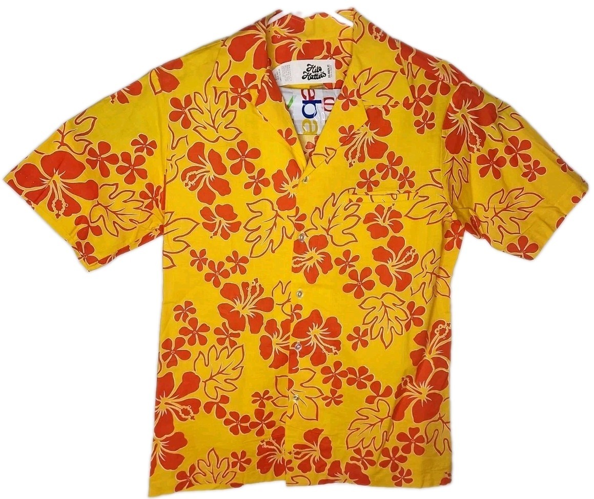 Vintage Hilo Hatties Hawaiian Button Up Shirt Mens Large Yellow Floral USA Made Vintage Hilo Hatties Hawaiian Button Up Shirt Mens Large Yellow Floral USA Made