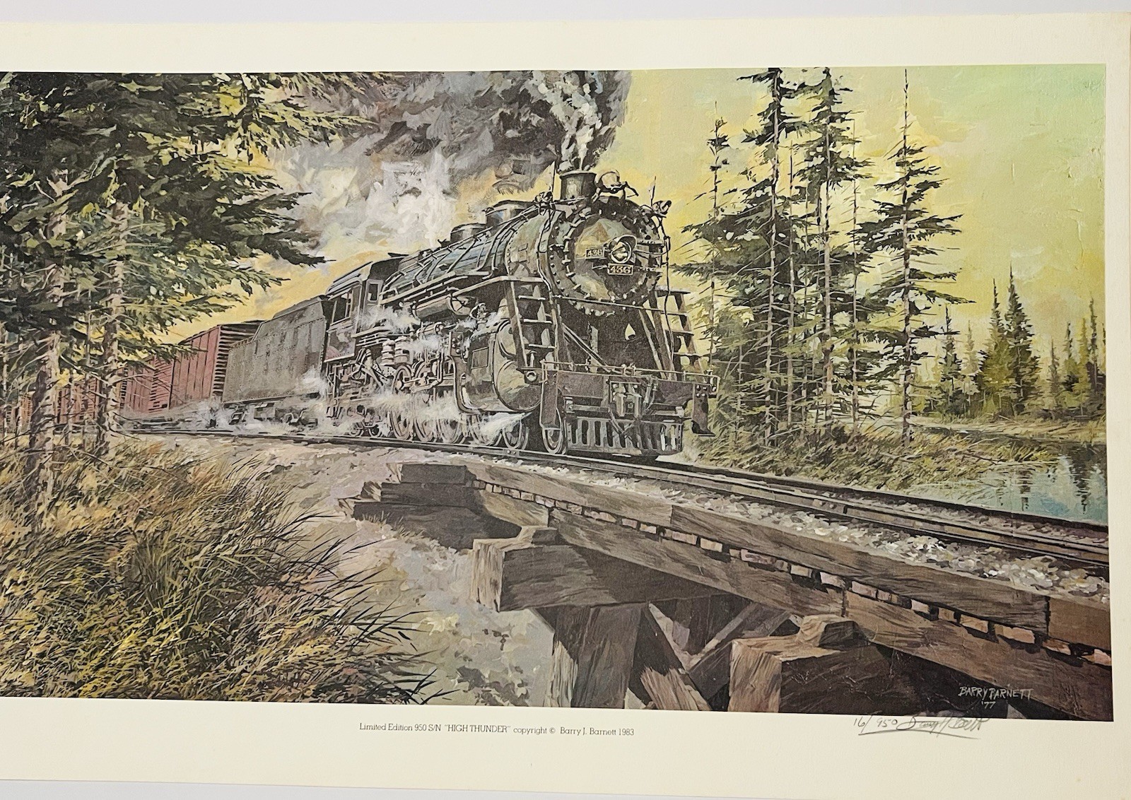 Barry Barnett High Thunder 1977 Locomotive Train Lithograph Hand Signed Numbered
