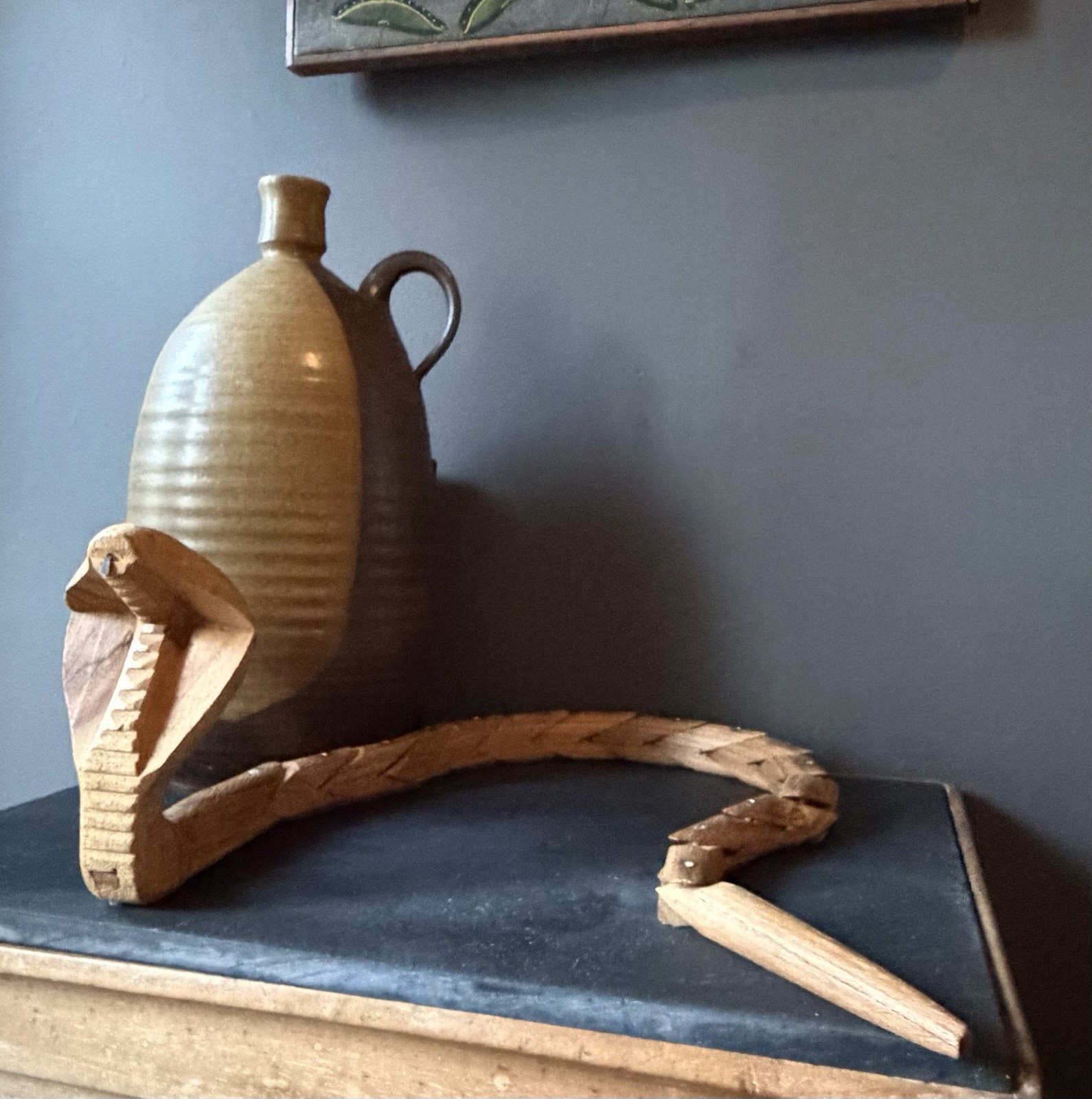 Vintage Wooden Articulated Cobra Snake Toy Hand Carved Jointed Wiggle Folk Art Vintage Wooden Articulated Cobra Snake Toy Hand Carved Jointed Wiggle Folk Art