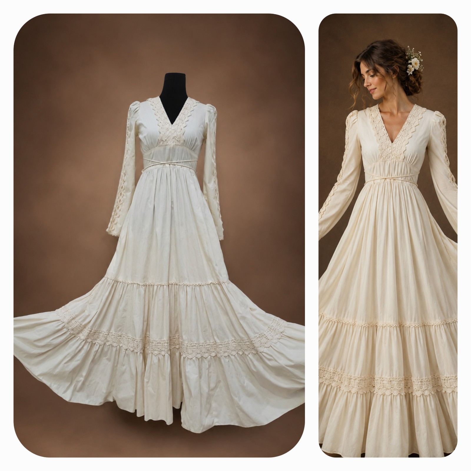 VTG 70s Gunne Sax Jessica San Francisco Ivory Prairie Maxi Dress Boho/Wedding Dr VTG 70s Gunne Sax Jessica San Francisco Ivory Prairie Maxi Dress Boho/Wedding Dr