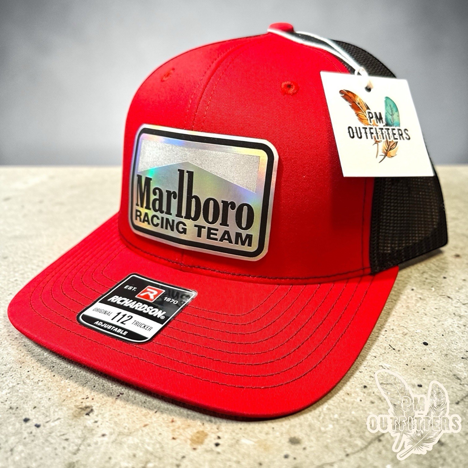 Marlboro Racing Custom Holographic Richardson 112 Red Black SnapBack Trucker Hat