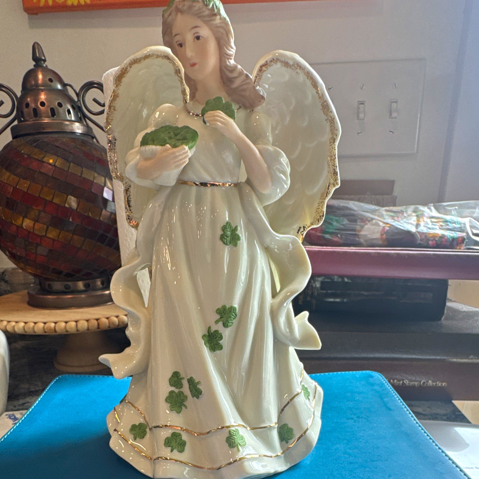 Vintage 2001 Roman Inc Musical Irish Angel Porcelain Figurine Shamrock Works Vintage 2001 Roman Inc Musical Irish Angel Porcelain Figurine Shamrock Works