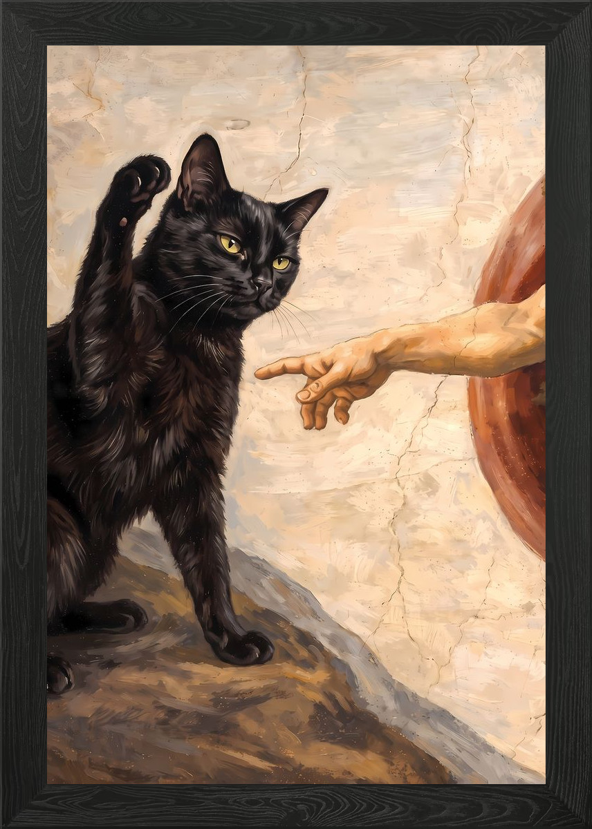 Black Cat and God\'s Hand Framed Wall Art Poster Print Picture