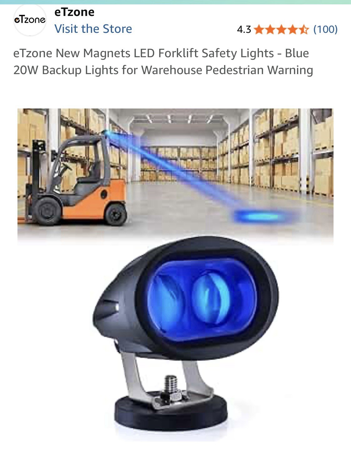 New Magnets LED Forklift Safety Lights - Blue 20W Backup Lights for Warehouse New Magnets LED Forklift Safety Lights - Blue 20W Backup Lights for Warehouse