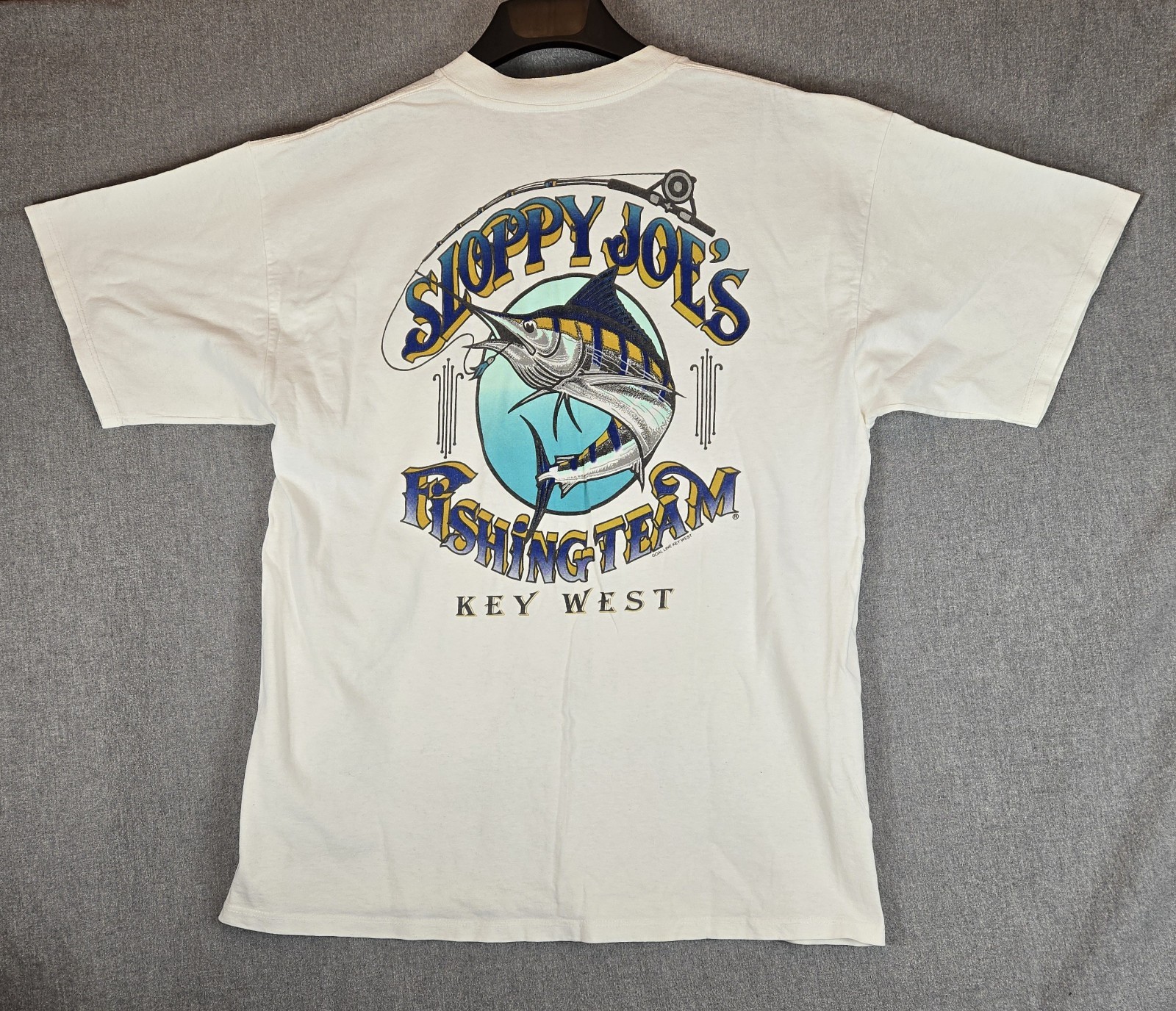 VTG SLOPPY JOE\'S FISHING TEAM KEY WEST WHITE GRAPHIC T-SHIRT SIZE XL GILDAN