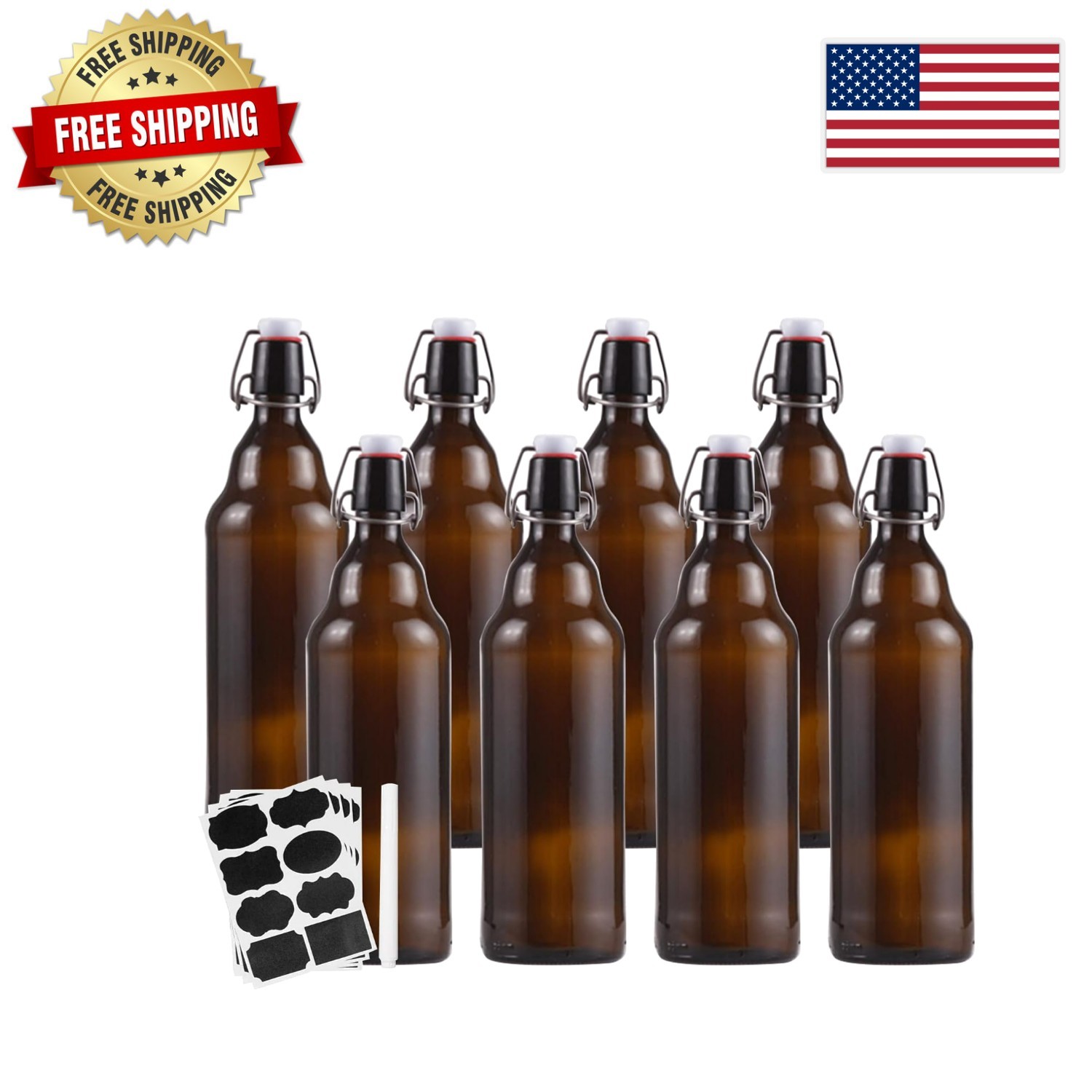 8 Pack 32Oz Amber Swing Top Glass Bottles Flip Top Brewing Bottles with Airtight