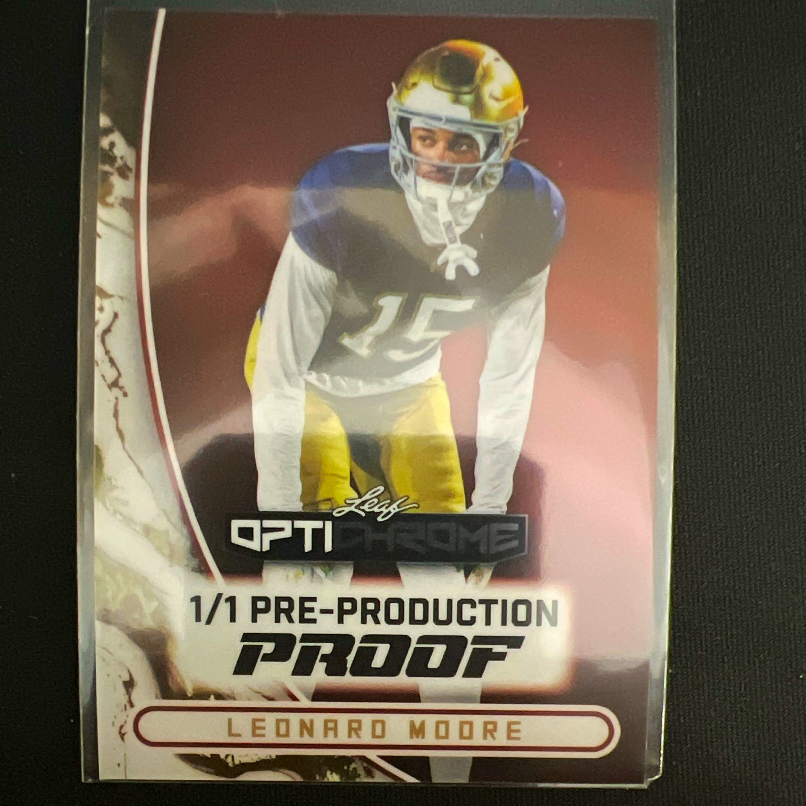 Leaf 2026 Optichrome Leonardo Moore Football 1/1 Pre-Production Proof BA-LM1