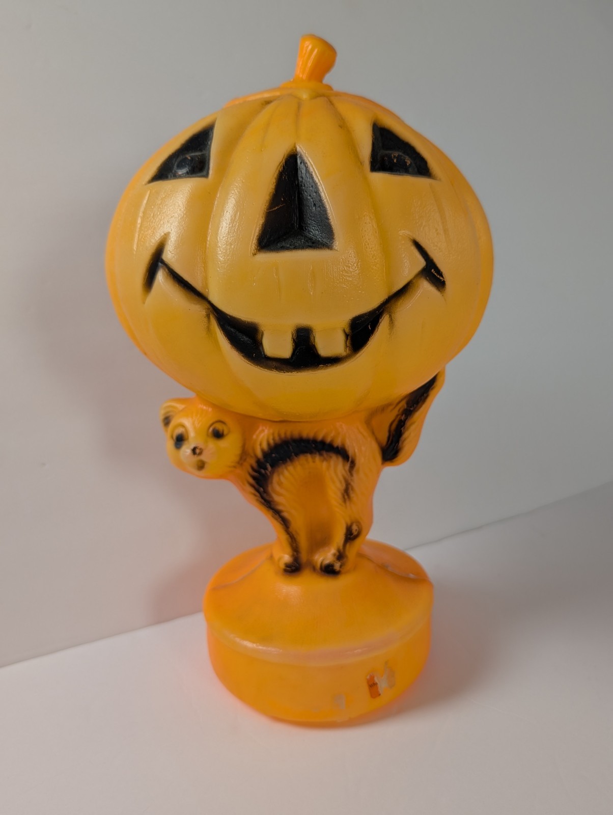 Vtg 1960s Bayshore Halloween Blow Mold Pumpkin Jack O Lantern Black Cat Lamp 14