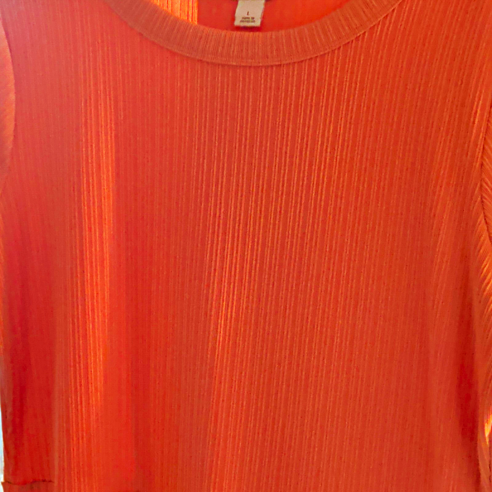 Liz Claiborne Orange Solid Ribbed Knit Stretch Shift Midi Dress, Size L Liz Claiborne Orange Solid Ribbed Knit Stretch Shift Midi Dress, Size L