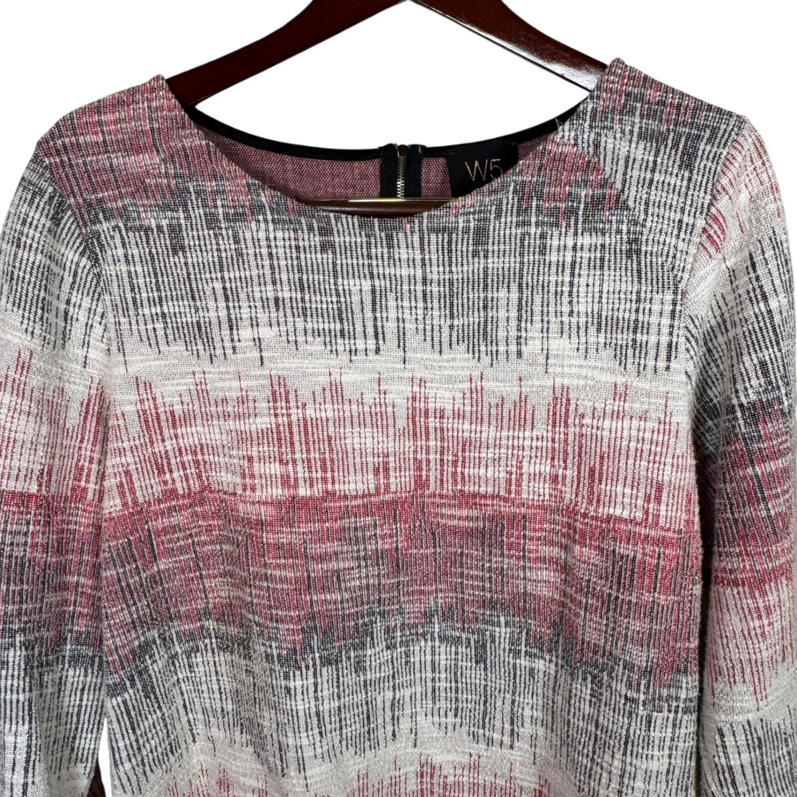 Anthropologie W5 Tweed Textured Knit Top Sz L 3/4 Sleeve Made in USA Boho Fringe