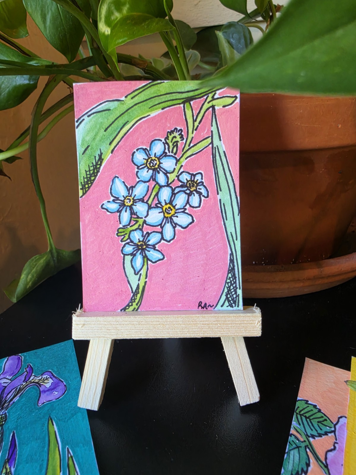 Orignal Art ACEO of Forget Me Knots ARTIST Raeann-Designs Orignal Art ACEO of Forget Me Knots ARTIST Raeann-Designs