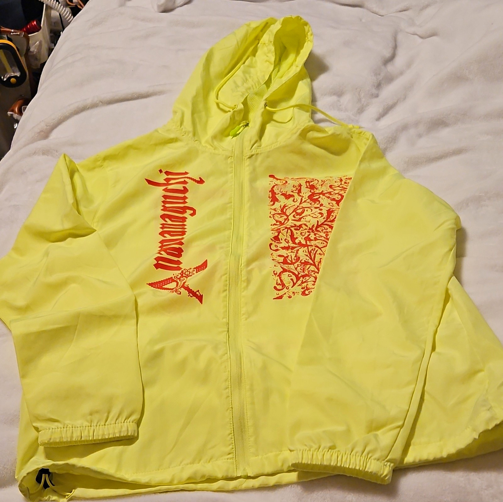 Anamanaguchi Yellow Hooded Zip Windbreaker Jacket S 32in Chest Band Logo Anamanaguchi Yellow Hooded Zip Windbreaker Jacket S 32in Chest Band Logo