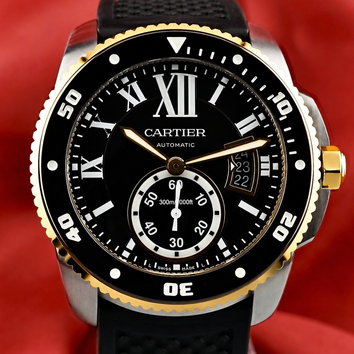 Cartier Calibre de Cartier Diver Two-Tone 18k Gold Bezel Black Dial Complete Set