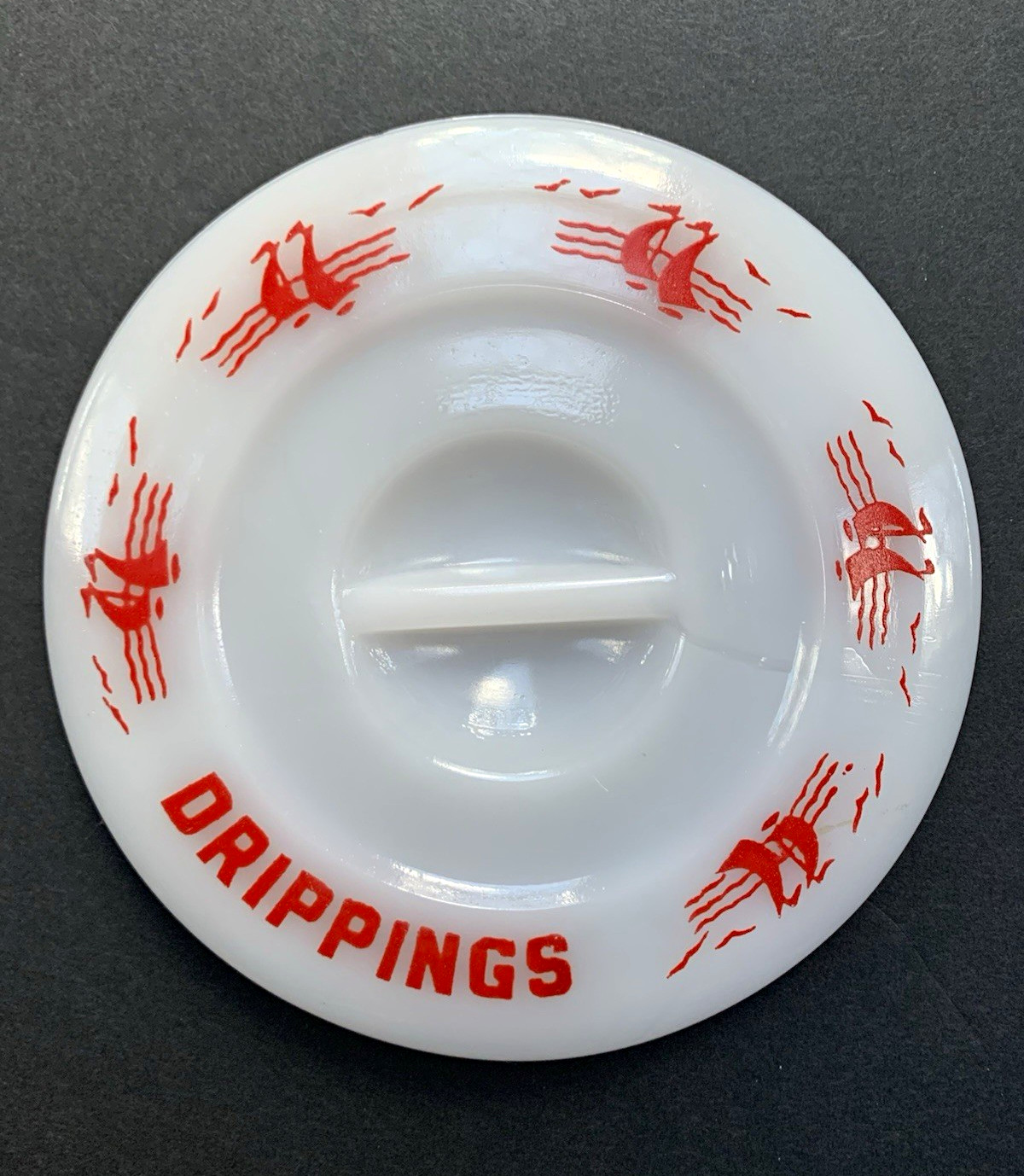 Vintage McKee Milk Glass Red Sailboat Drippings Bowl REPLACEMENT LID ONLY 5”