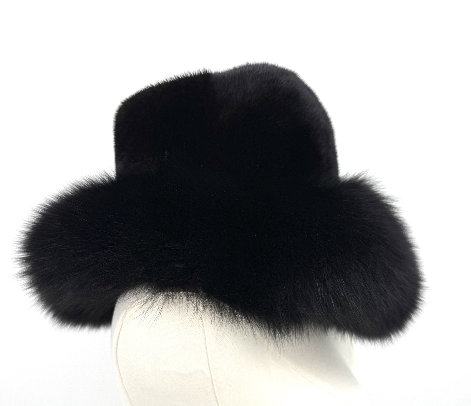 Vintage Black Mink And Fox Wide Brim Hat Vintage Black Mink And Fox Wide Brim Hat