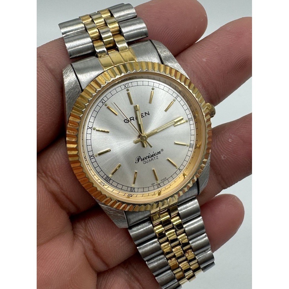Gruen Precision President Watch Men Gold Tone Gold Dial 32mm Round Fresh Battery