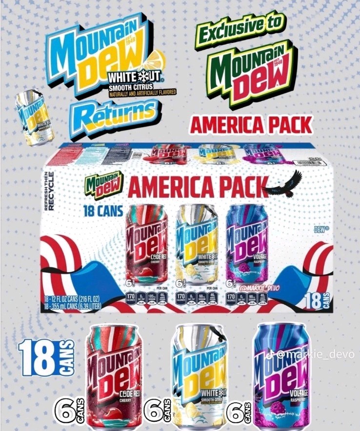 MOUNTAIN DEW- AMERICA PACK -18- 12OZ CANS - VARIETY PACK [LIMITED EDITION]