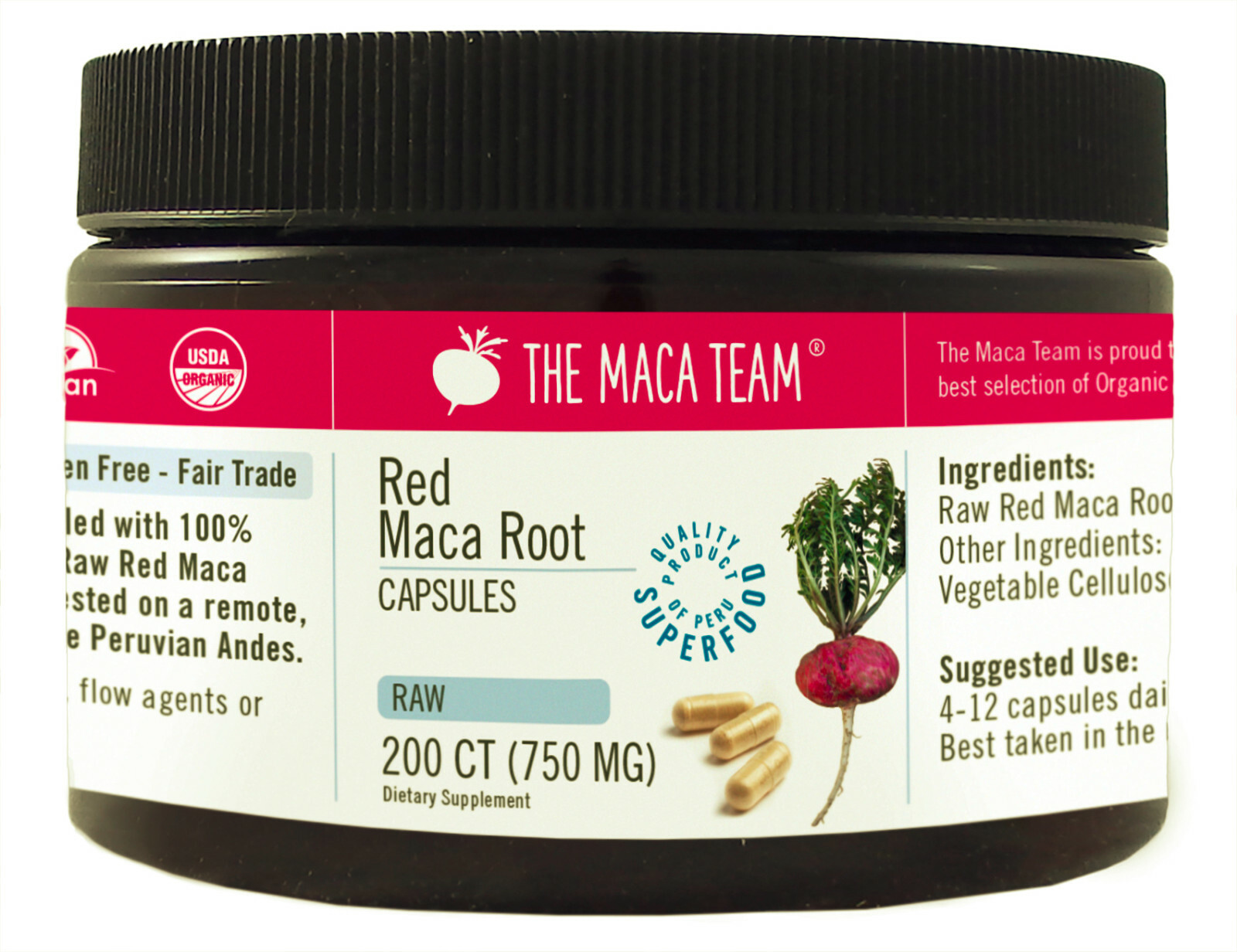 Raw Organic Red Maca Capsules - Fresh Harvest from Peru - 750 Mg, 200 Ct Raw Organic Red Maca Capsules - Fresh Harvest from Peru - 750 Mg, 200 Ct