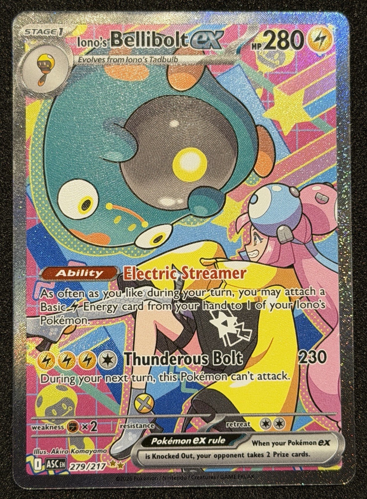 Pokémon TCG Iono\'s Bellibolt EX 279/217 ME: Ascended Heroes SIR Holo Near Mint Pokémon TCG Iono\'s Bellibolt EX 279/217 ME: Ascended Heroes SIR Holo Near Mint