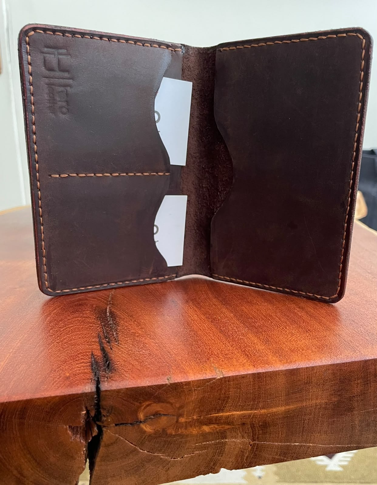 Genuine Leather Wallet Brown Handmade Hand Stitched Classic Bifold Card Holder