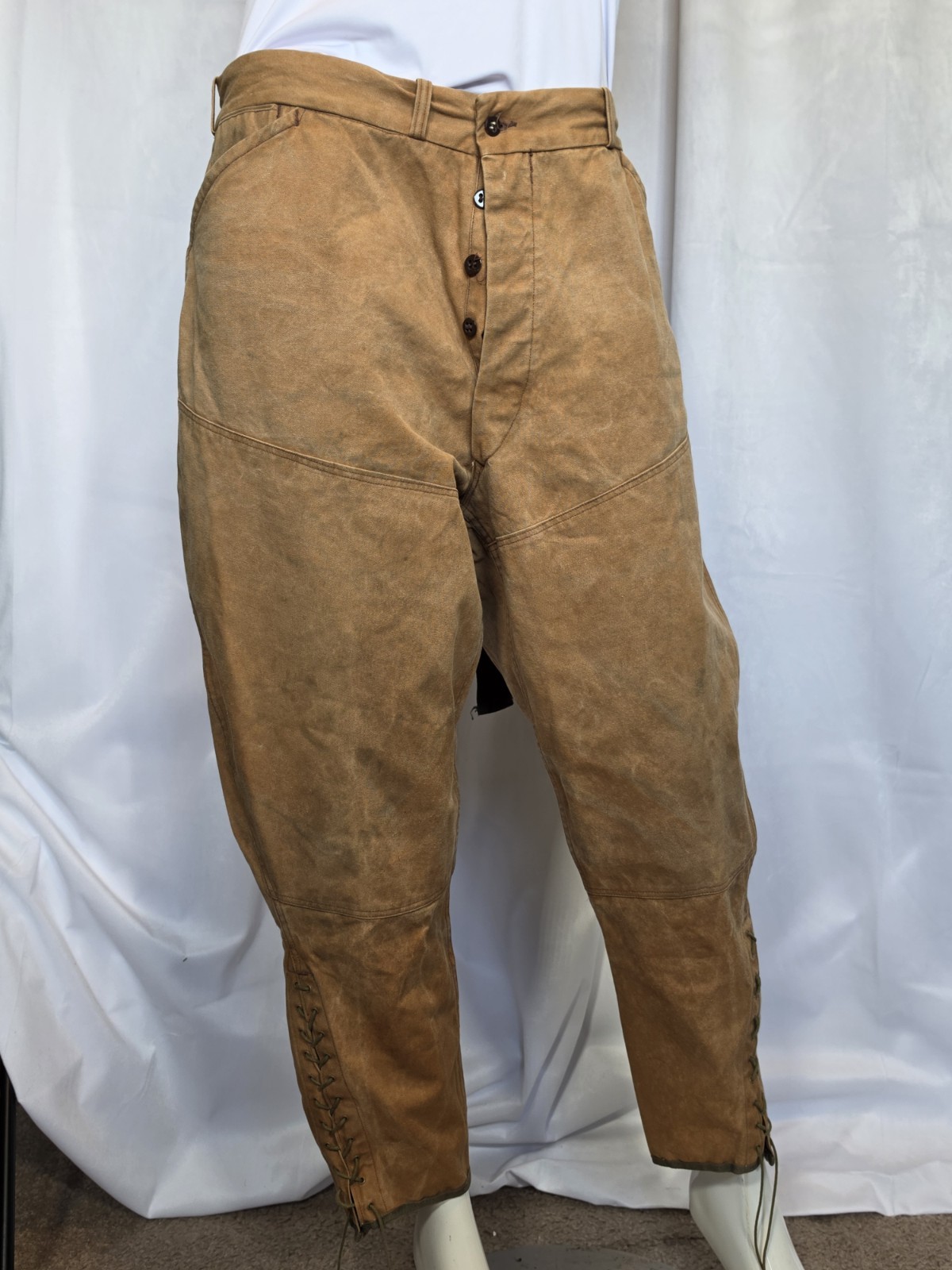 Vintage 1930s 1940s Canvas Moleskin Hunting Breeches Jodhpurs Lace Up Pants 36