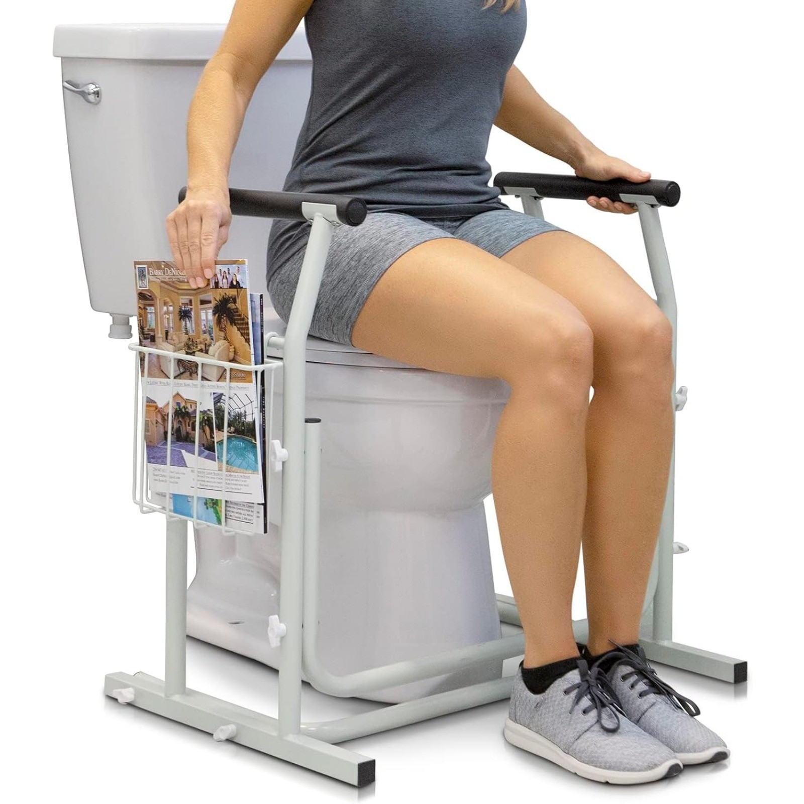 Freestanding toilet grab rail, holds up to 300lbs, aids seniors standing up Freestanding toilet grab rail, holds up to 300lbs, aids seniors standing up